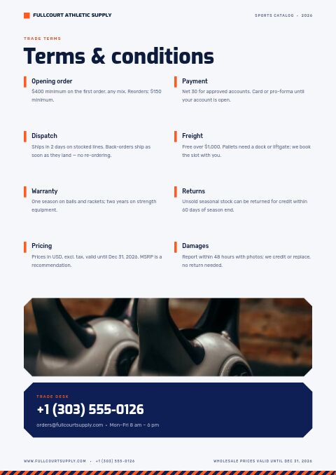 Sports Catalog — Notes / Terms page