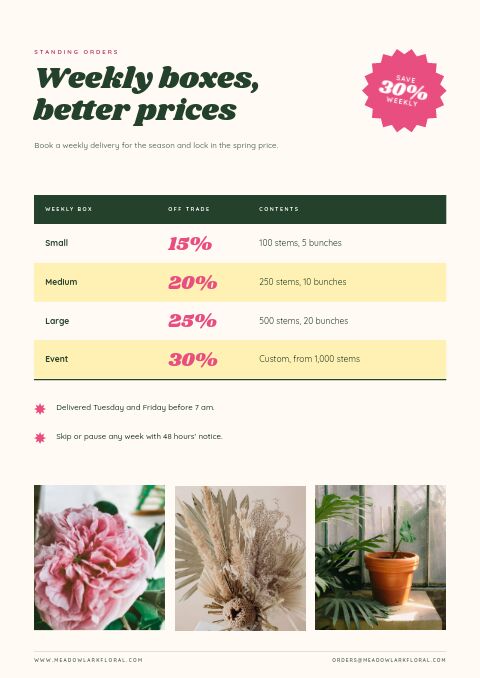 Spring Sale — Size / Spec Guide page
