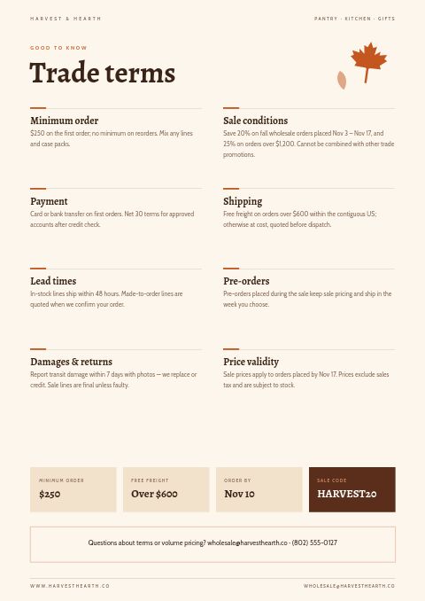 Thanksgiving Sale — Notes / Terms page