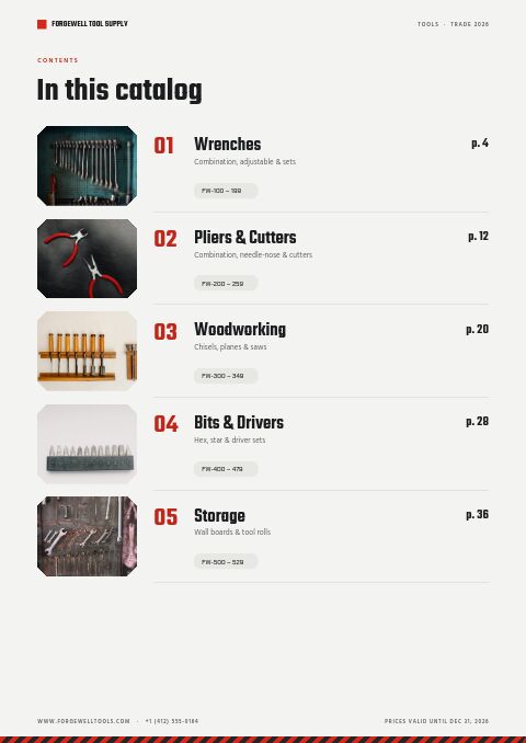Tools Catalog — Contents page