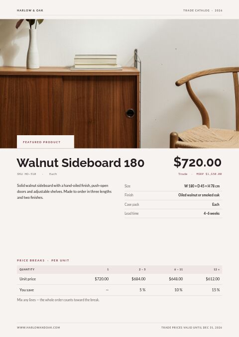 Trade Catalog — Featured Product page