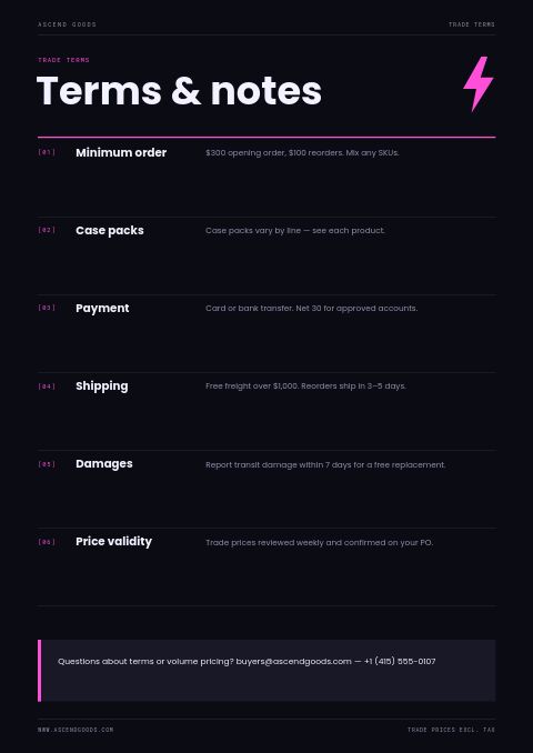 Trending Products — Notes / Terms page