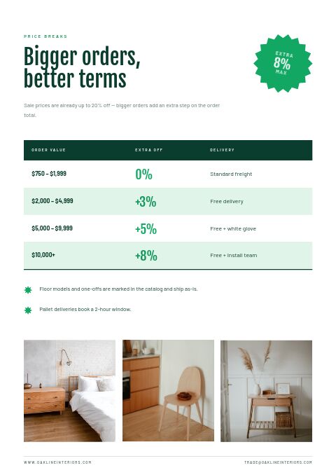 Up to 20% Off — Size / Spec Guide page
