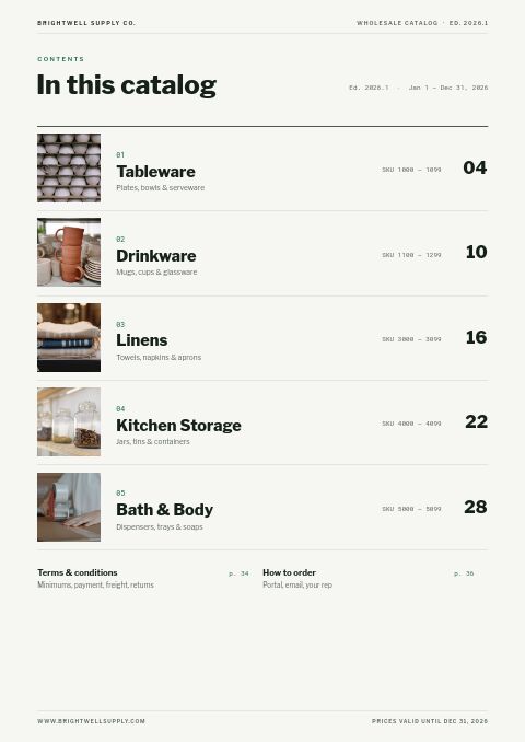 Wholesale Catalog — Contents page