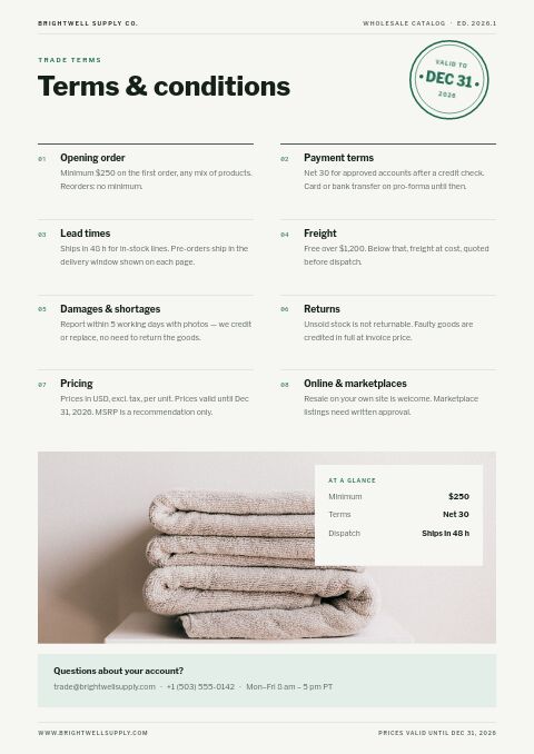 Wholesale Catalog — Notes / Terms page