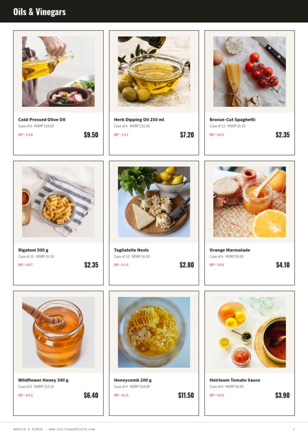 Wholesale Price List — product page, 3 × 3 grid