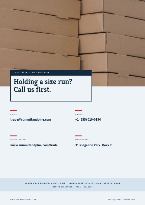 Winter Clearance — Contact / Info page
