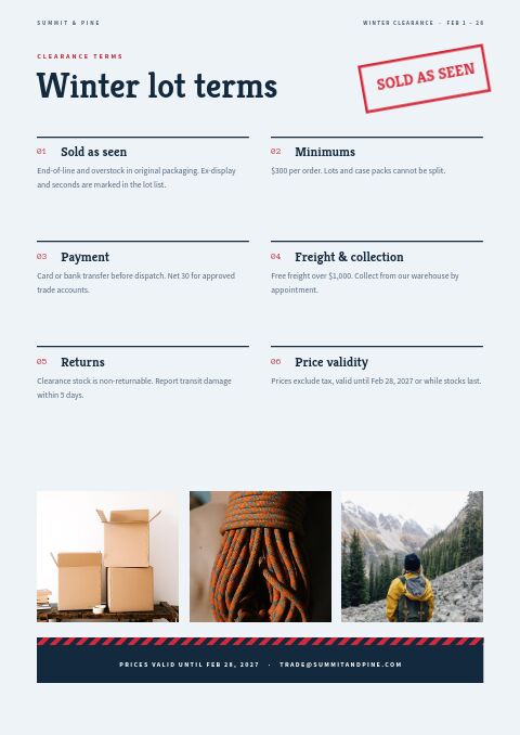 Winter Clearance — Notes / Terms page