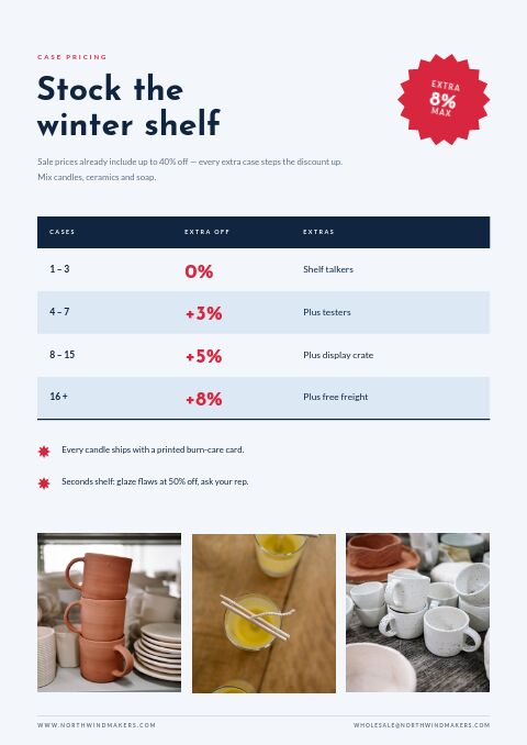 Winter Sale — Size / Spec Guide page