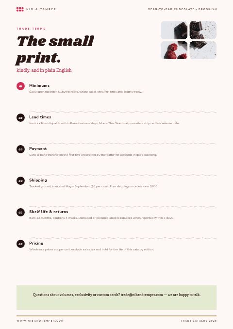Chocolate & Confectionery — Notes / Terms page