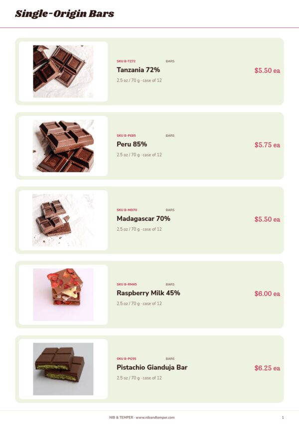 Chocolate & Confectionery — product page, Line sheet