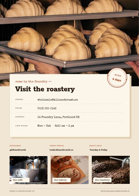 Coffee & Bakery — Contact / Info page