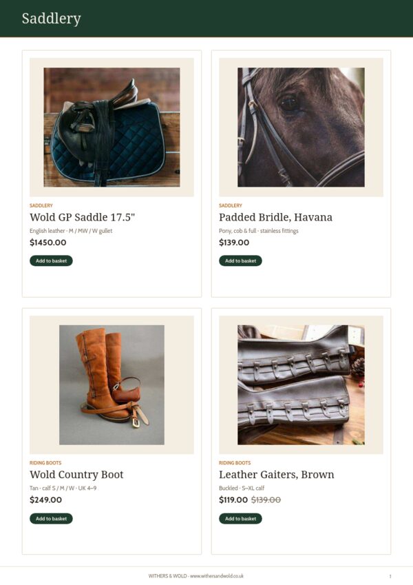 Equestrian & Country — product page, 2 × 2 grid
