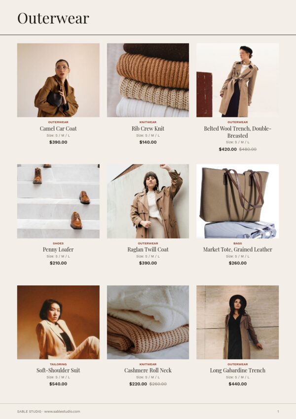 Fashion & Apparel — product page, 3 × 3 grid