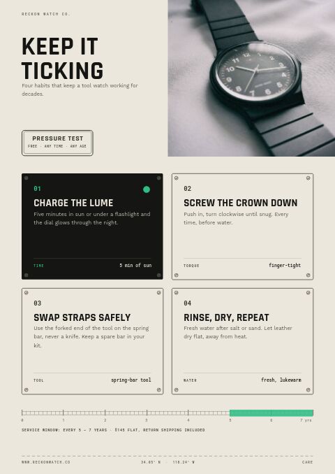Field & Dive Watches — Care Instructions page