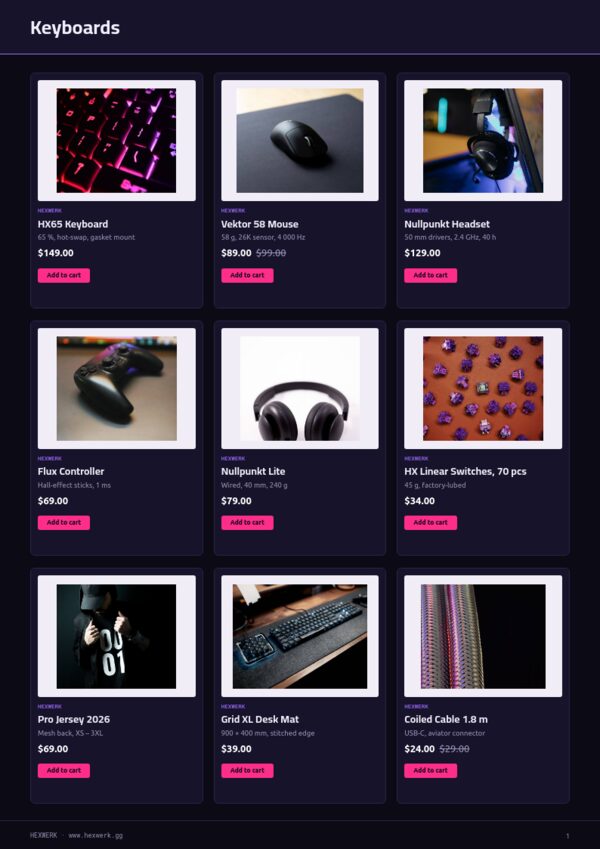 Gaming & Esports Gear — product page, 3 × 3 grid