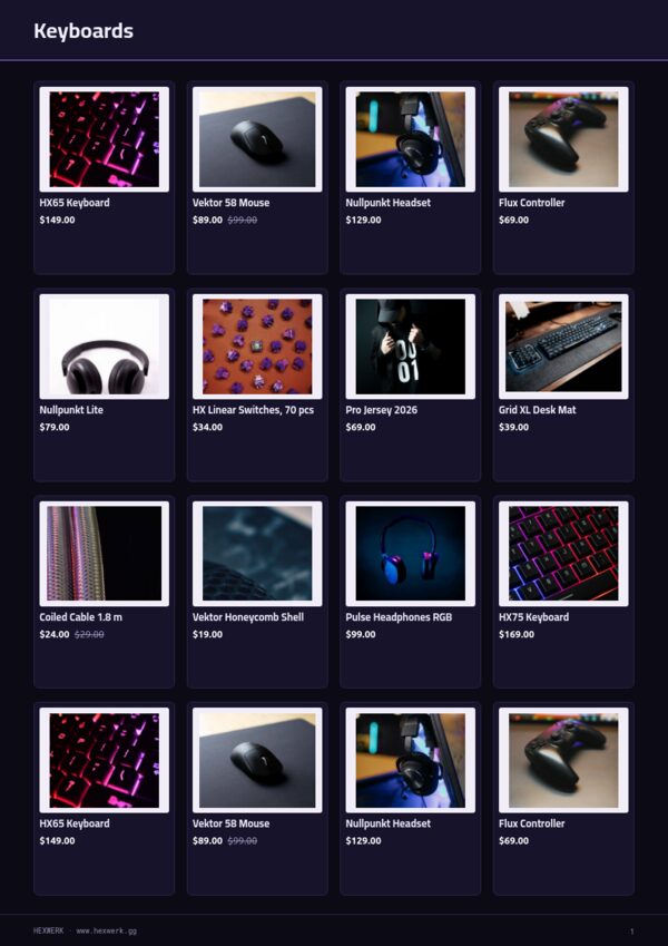Gaming & Esports Gear — product page, 4 × 4 grid