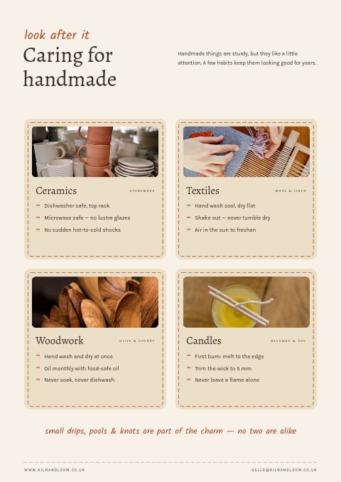 Handmade & Craft — Care Instructions page