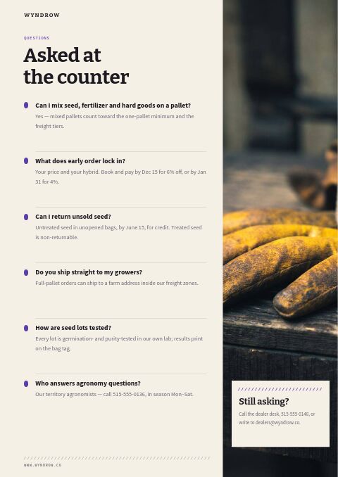 Agricultural Supplies Premium — FAQ page