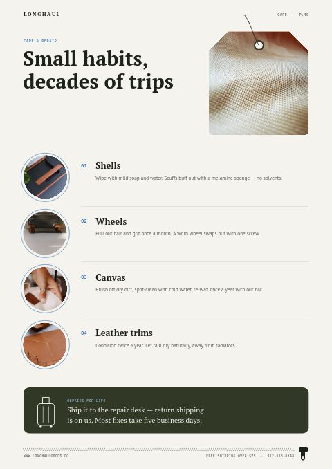 Bags & Luggage Premium — Care Instructions page