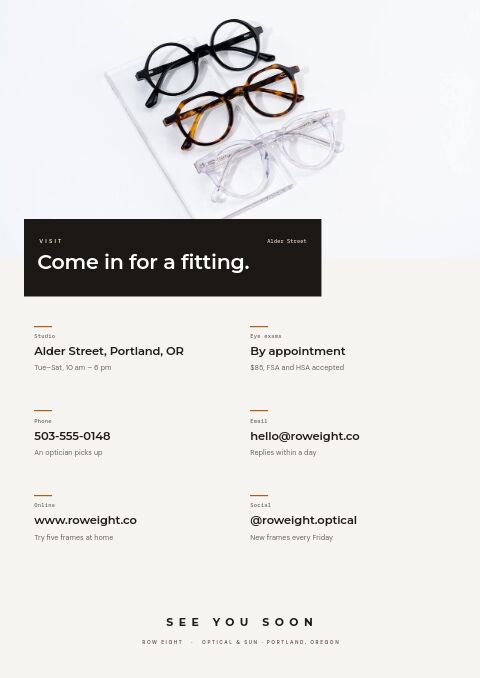 Eyewear Premium — Contact / Info page