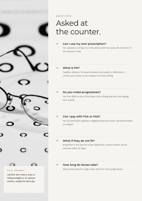 Eyewear Premium — FAQ page