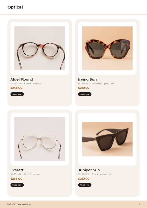 Eyewear Premium — product page, 2 × 2 grid