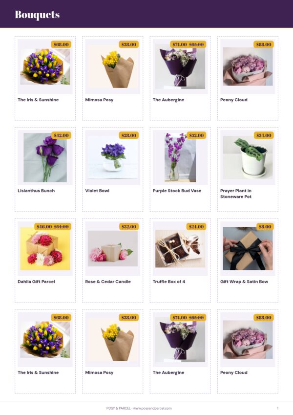 Flowers & Gifts Premium — product page, 4 × 4 grid
