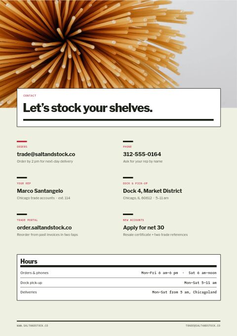 Food & Beverage Premium — Contact / Info page