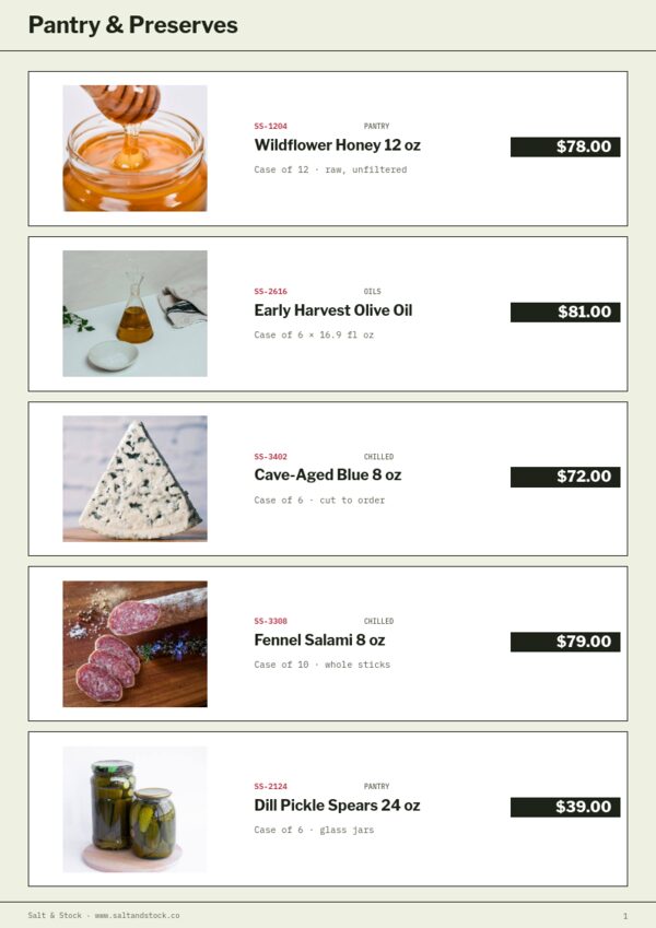 Food & Beverage Premium — product page, Line sheet