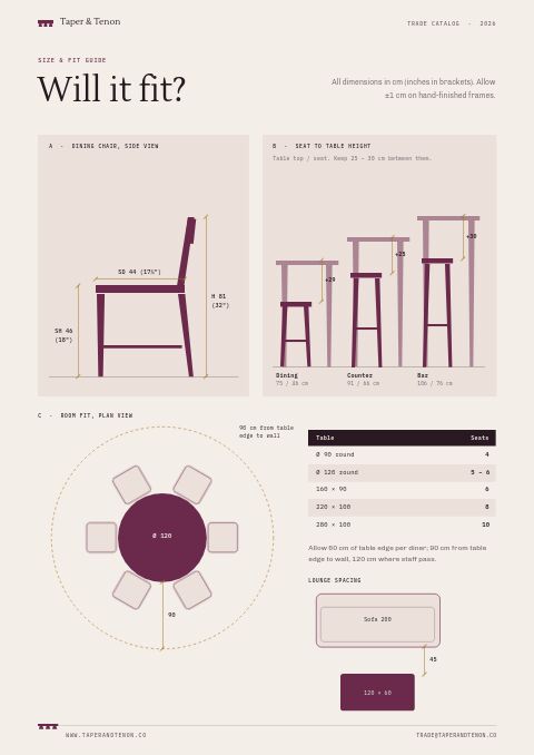 Furniture Premium — Size / Spec Guide page