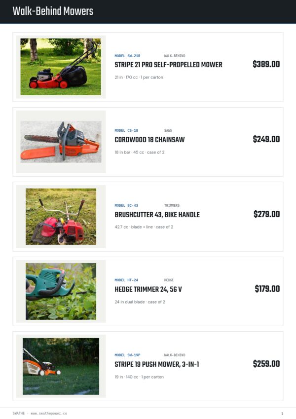 Garden Equipment Premium — product page, Line sheet