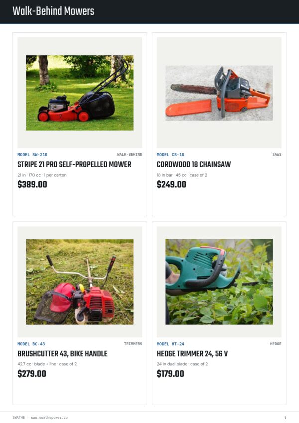 Garden Equipment Premium — product page, 2 × 2 grid