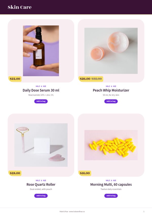 Health & Beauty Premium — product page, 2 × 2 grid