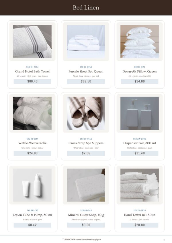 Hotel Supplies Premium — product page, 3 × 3 grid