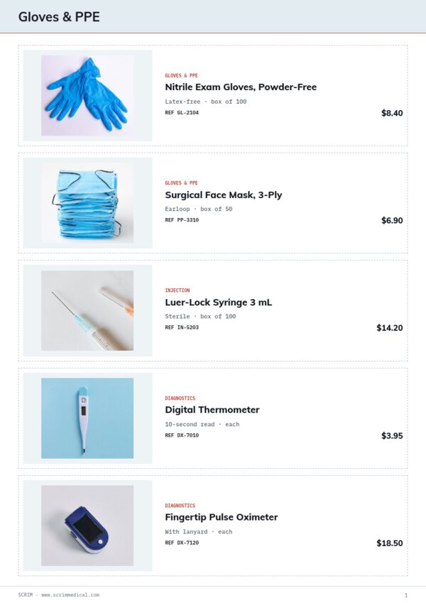 Medical Supplies Premium — product page, Line sheet