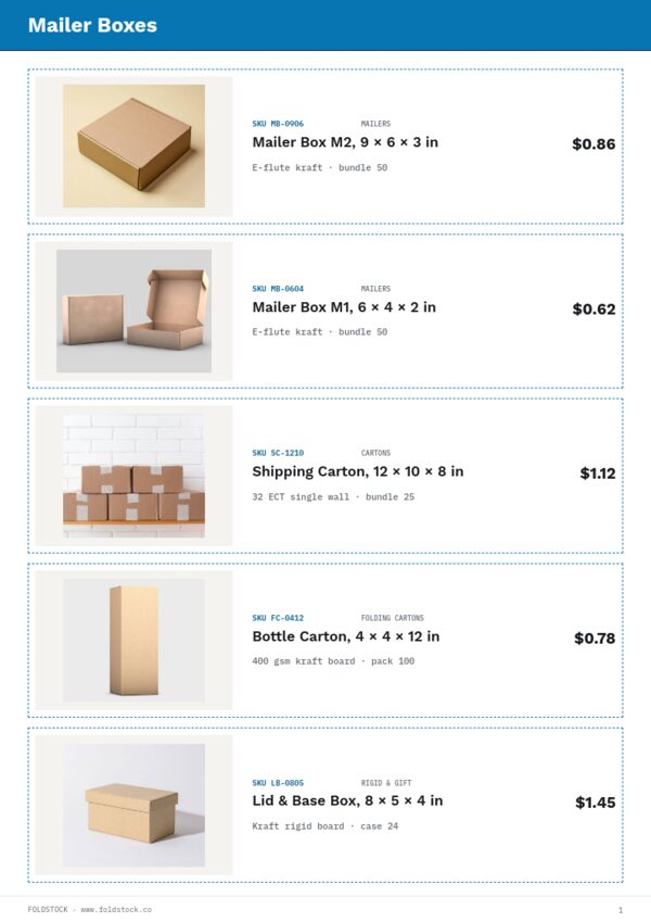 Packaging Premium — product page, Line sheet