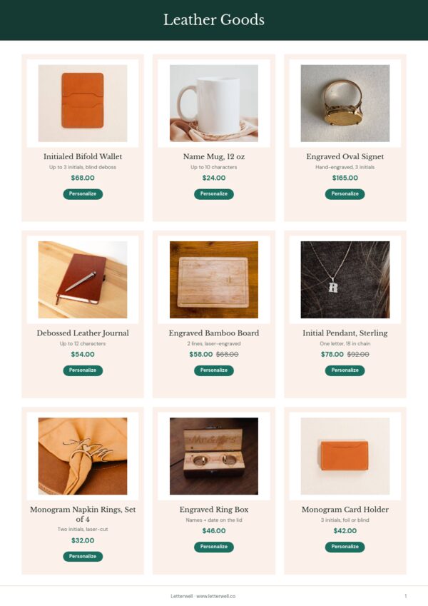 Personalized Products Premium — product page, 3 × 3 grid
