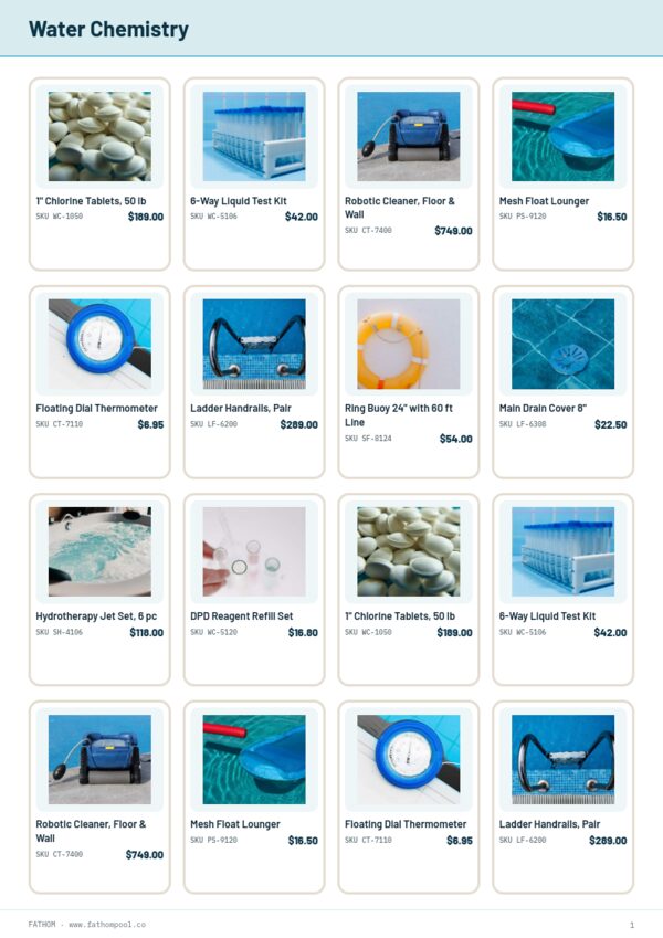 Pool & Spa Premium — product page, 4 × 4 grid