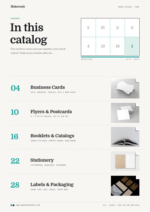 Printing Services Premium — Contents page