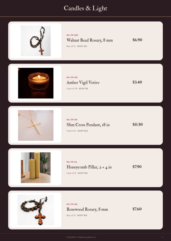 Religious Products Premium — product page, Line sheet
