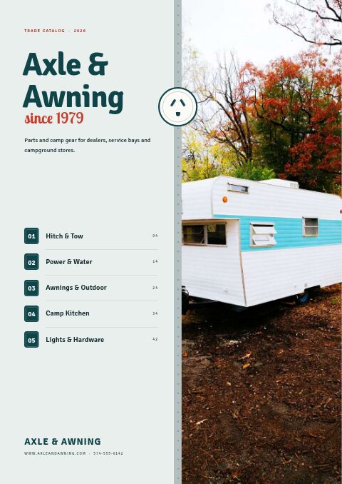 RV & Camping Equipment Premium — Cover · split page
