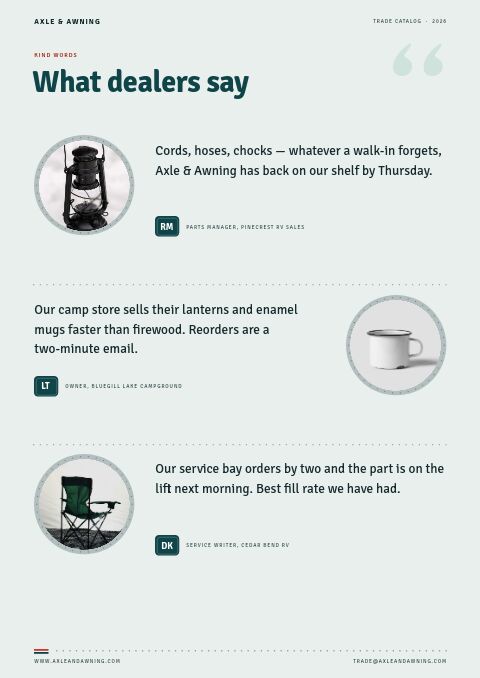 RV & Camping Equipment Premium — Testimonials page