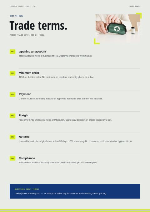 Safety Equipment Premium — Notes / Terms page