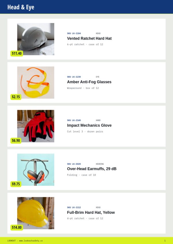Safety Equipment Premium — product page, Line sheet