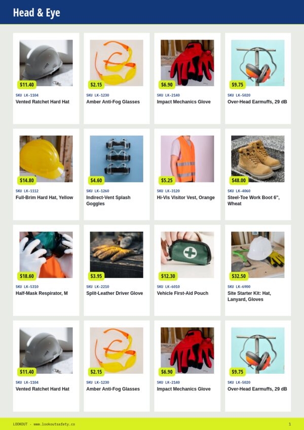 Safety Equipment Premium — product page, 4 × 4 grid