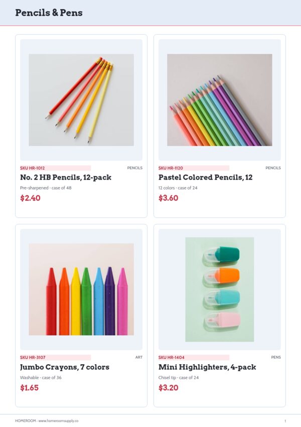 School Supplies Premium — product page, 2 × 2 grid