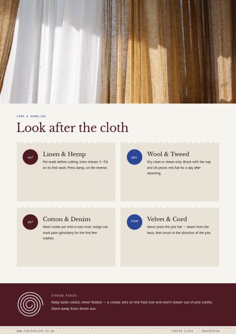 Textiles & Fabrics Premium — Care Instructions page