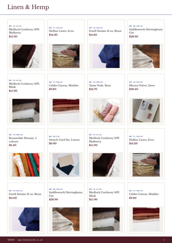 Textiles & Fabrics Premium — product page, 4 × 4 grid
