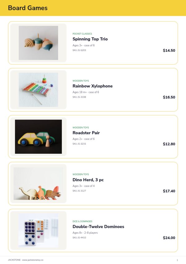 Toys & Games Premium — product page, Line sheet